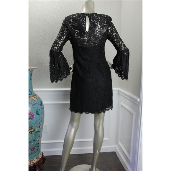 NWT RACHEL ZOE Black Lace Flared Poet Sleeve Corset Tie Mini Dress 4 - Picture 5 of 7